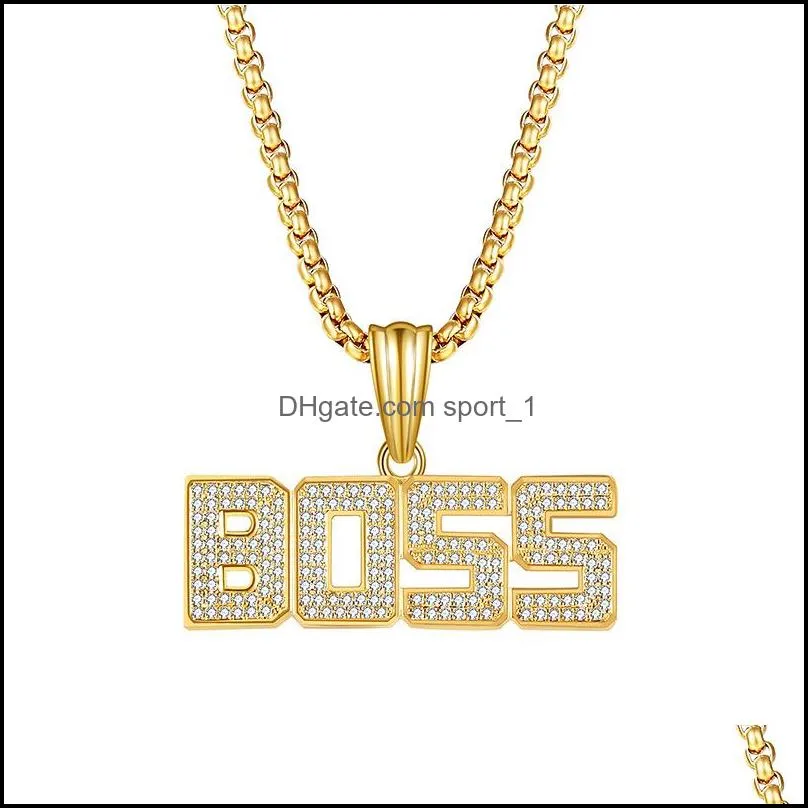 hip hop letter boss pendant necklace bling diamond necklaces for men women fashion jewelry