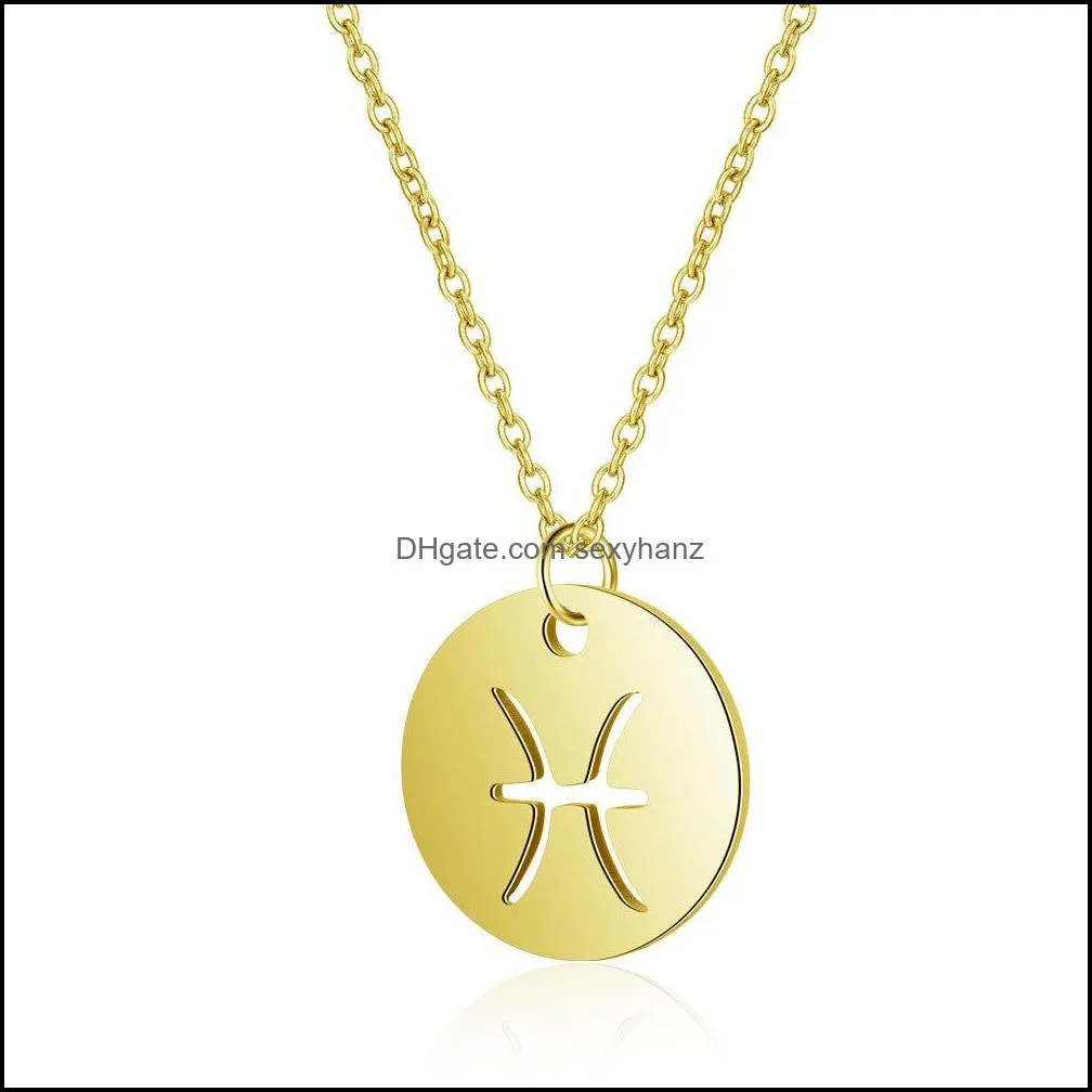twelve constell coin pendant necklace stainless steel gold zodiac sign necklaces women fashion jewelry libra leo pisces