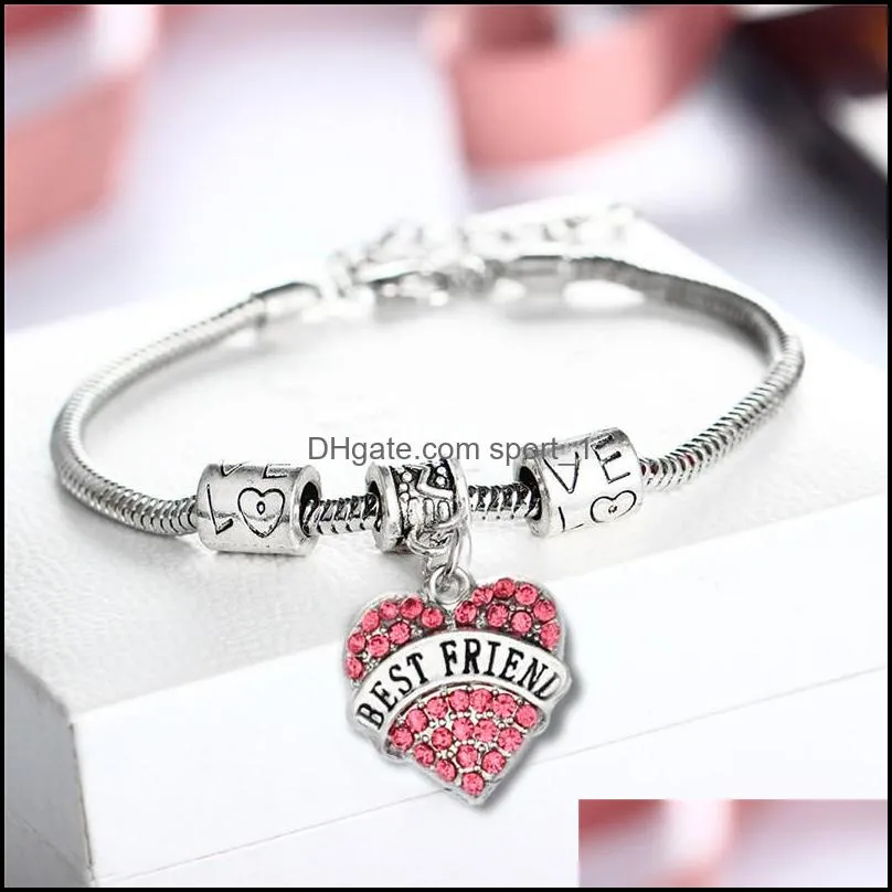 diamond love heart bracelet crystal mom aunt daughter grandma believe hope friends charm bracelets women children fashion jewelry