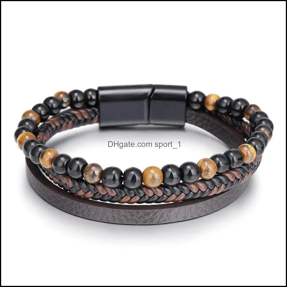 simple handwoven leather stone tiger eye bracelet bangle cuff wristband braided multilayer wrap mens bracelets hip hop fashion jewelry