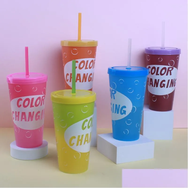 650ml color changing pp plastic mugs reusable party water beverage cup with straws variable colors tumblers 764 b3