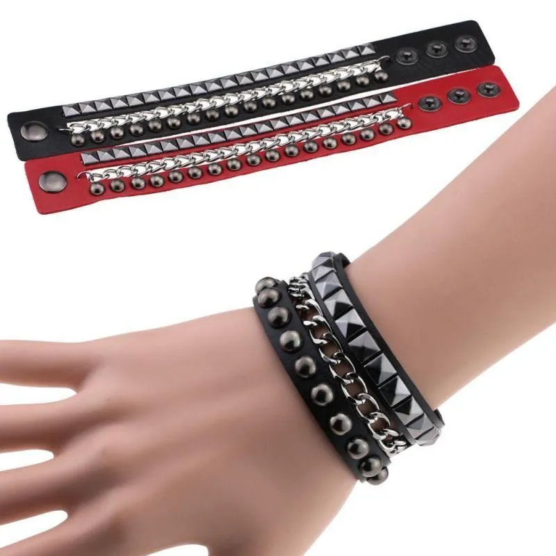 rivet bracelet multilayer pu leather cuff bracelets studded chain wrist punk sports rock bracelet adjustable