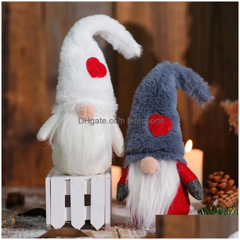 christmas ornaments cute heart hats white bearded faceless old man gnome dolls elf plush doll xmas gifts for kids table decoration home decor 7 8qy1