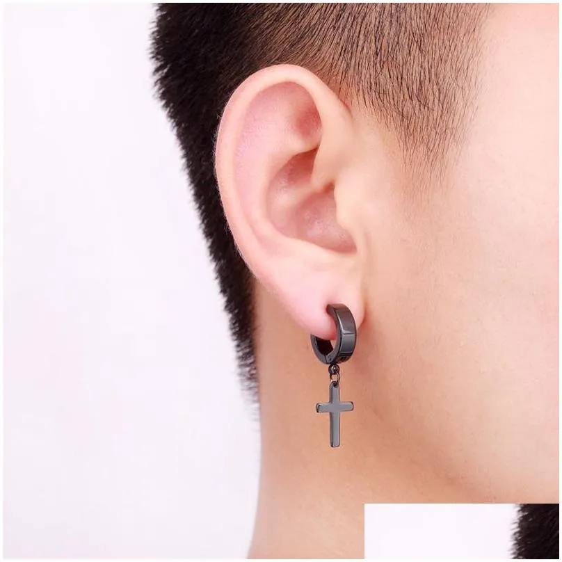 cross dangle earrings stainless steel crosses hoop earring for men and women hinged stud earrings jewelry