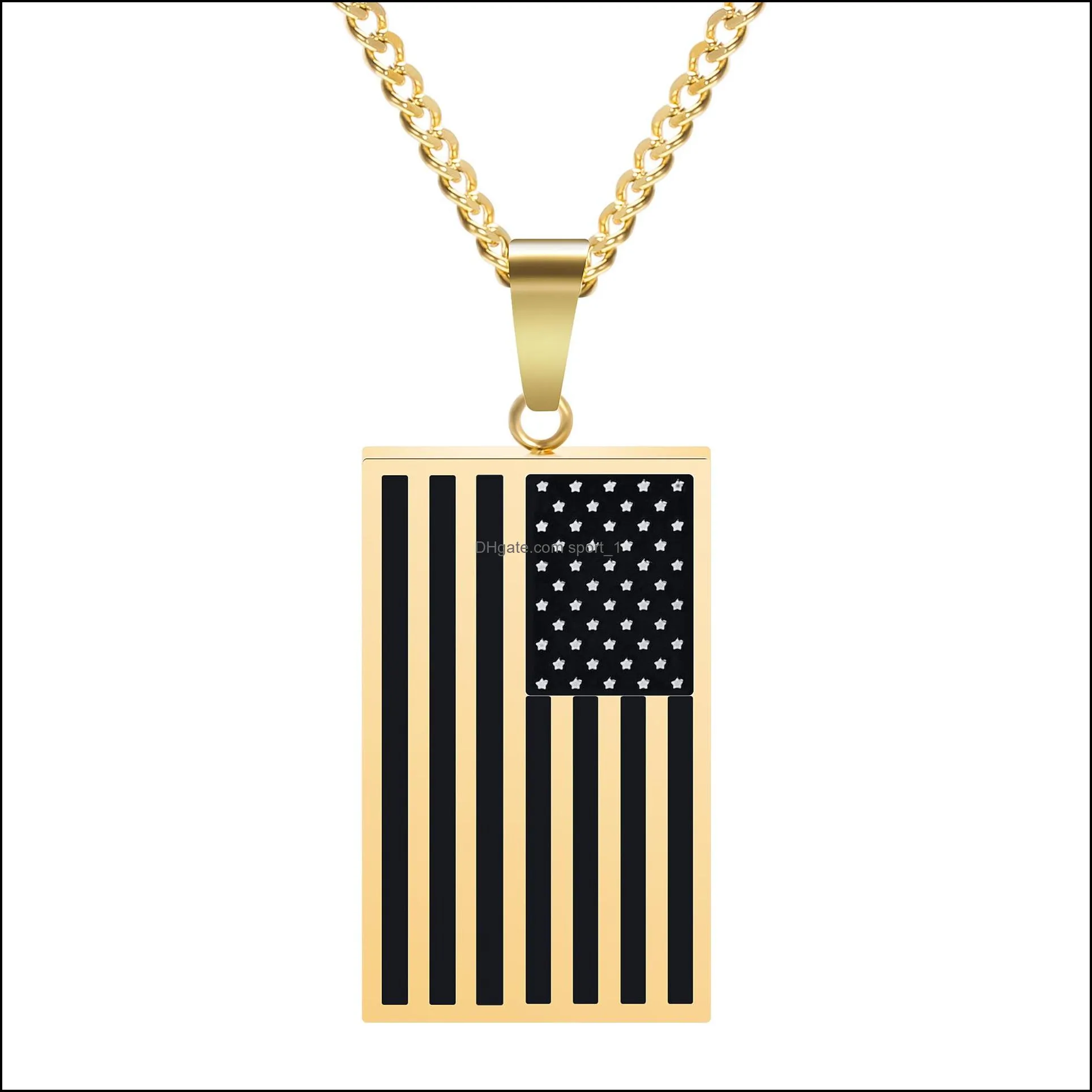 stainelss steel american national flag pendant necklace gold chains tag necklaces for women men hip hop fashion jewelry