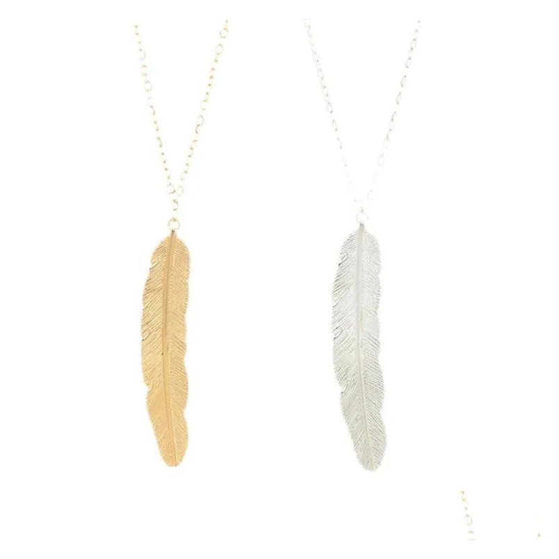 fashion feather necklaces for women teen girls long leaf pendant sweater chain necklace