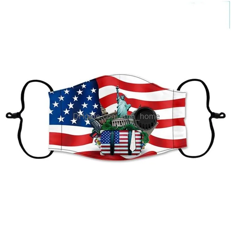 america national flags reusables face mask ventilation with breathing valves respirators independence days mascarillas anti haze 6 9cp
