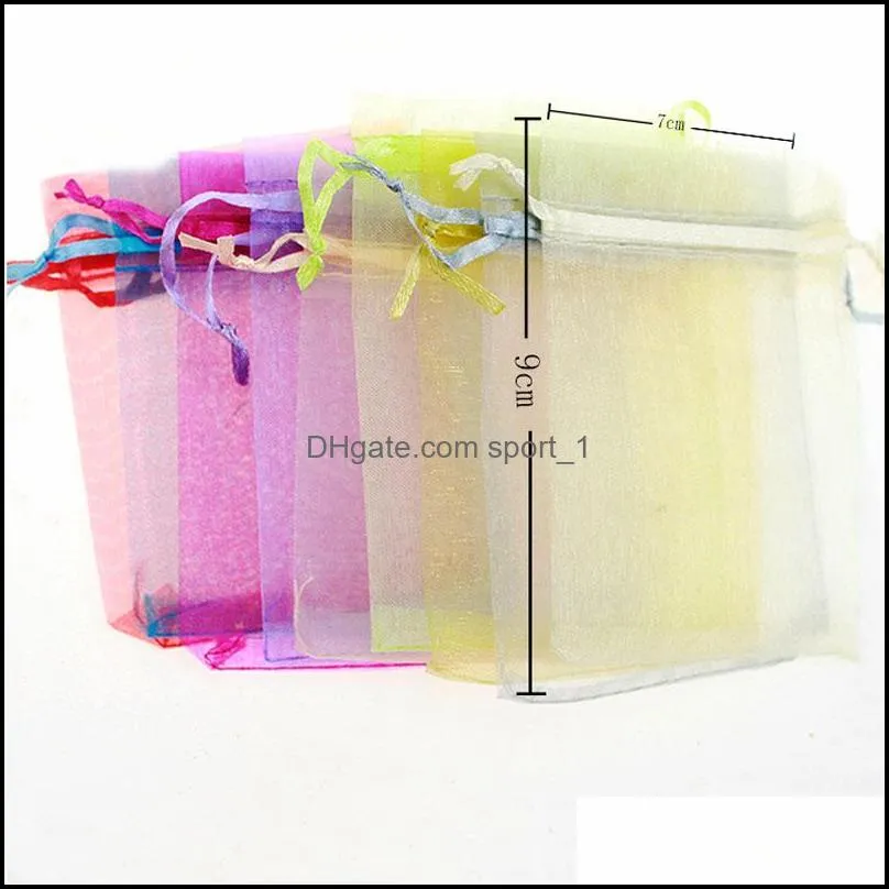 colors 7x9cm mesh organza bags jewelry gift pouch wedding party xmas gift candy drawstring bags package bags