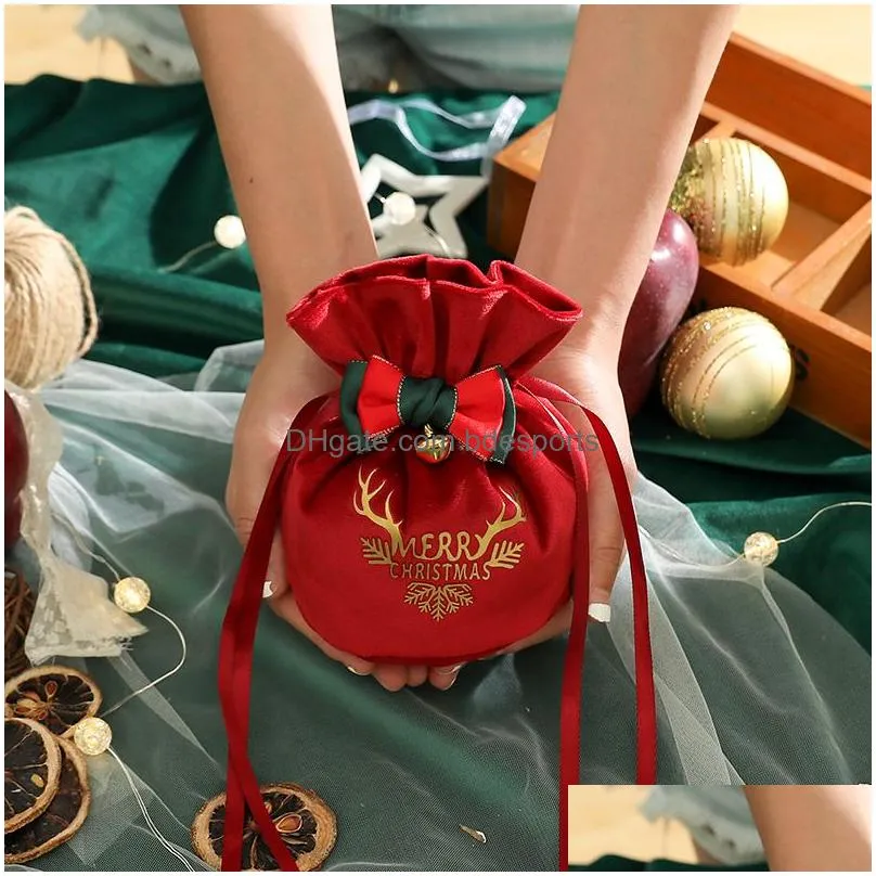christmas decor gift bag creative design red green  candy box storage flannelette drawstring bag decorations for home 3 1xy d3