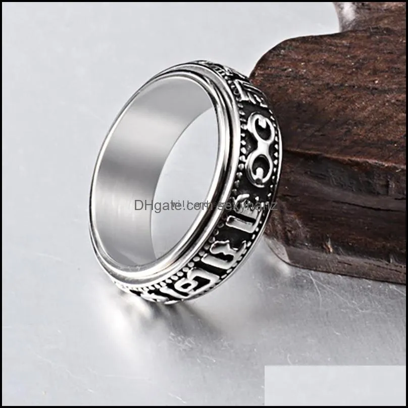 retro stainless steel rotatable ring band finger letter scriptures rotating relieving pressure spinner rings for men women fashion jewelry