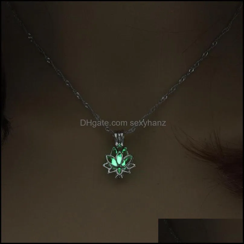 glow in the dark lotus pendant necklaces luminous flower locket cage necklace women fashion jewelry