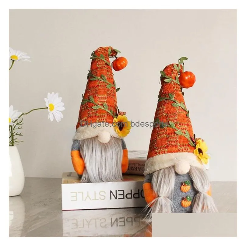 pumpkin sunflower gnomes faceless doll party favor halloween ornaments harvest festival decorations elf plush stuffed toy beard gift for kids 10 5gl5