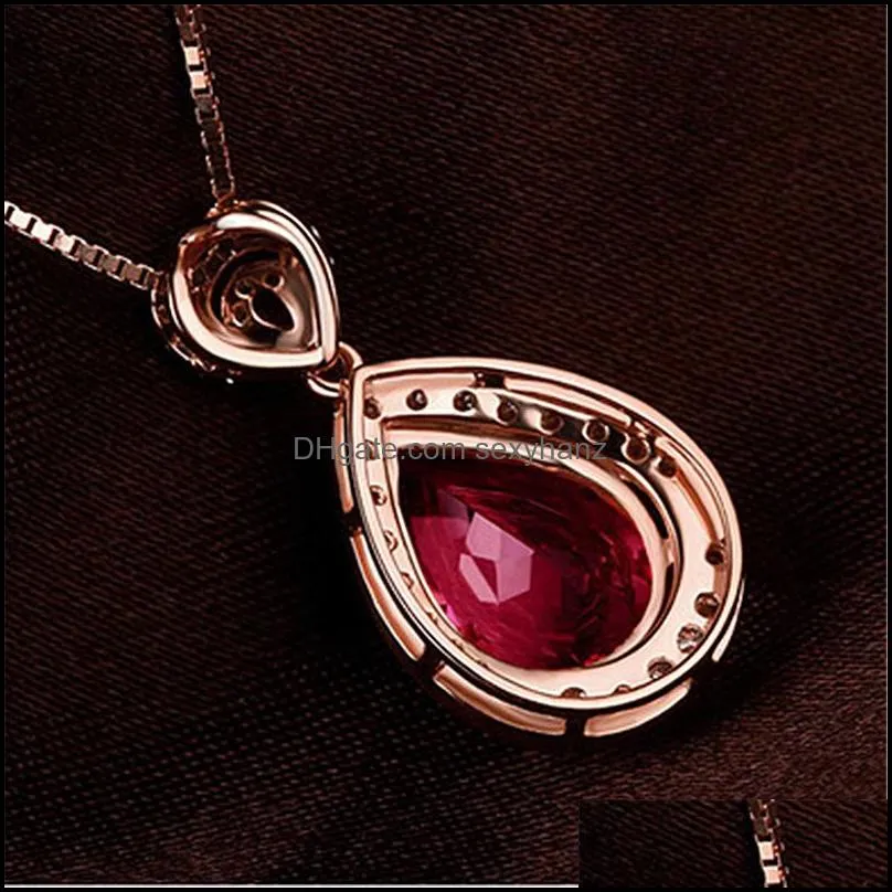 red gemstone water drop necklace rose gold chains diamond pendant necklaces women wedding necklaces jewelry gift