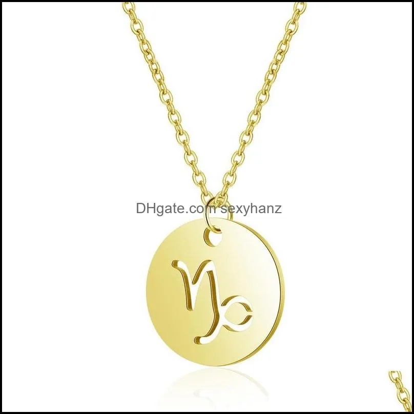 twelve constell coin pendant necklace stainless steel gold zodiac sign necklaces women fashion jewelry libra leo pisces