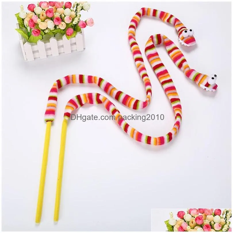 pet kitten cat toy cartoon rainbow snake toys head with sound box teasing cats stick new arrival 3 7pe l1