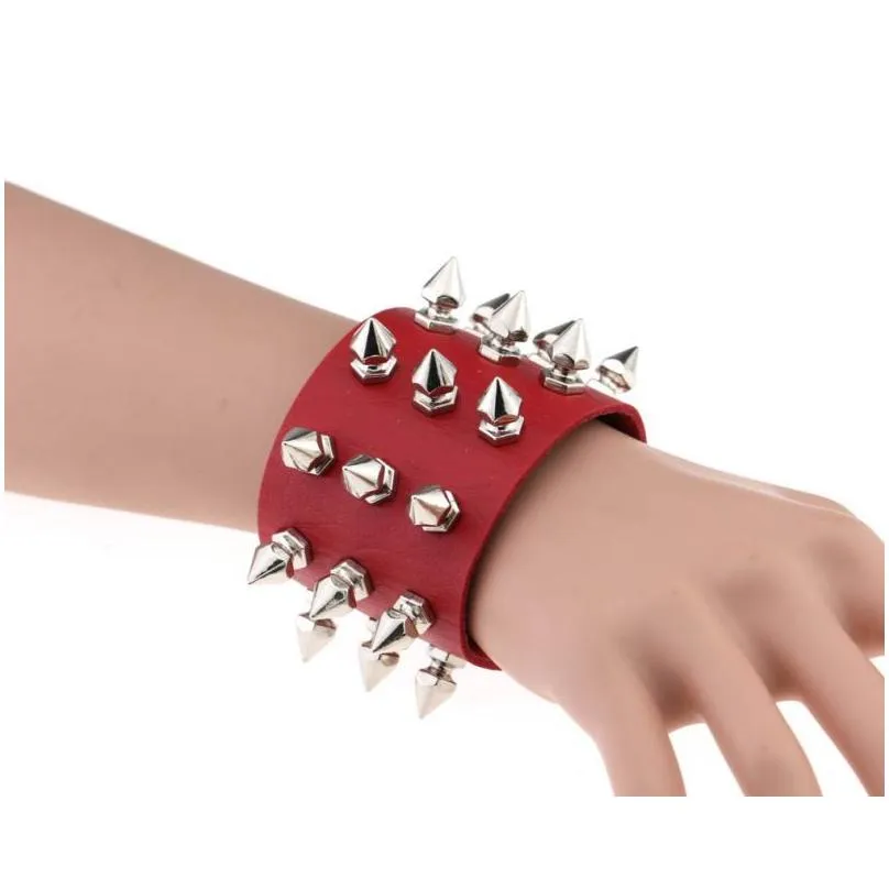 punk leather spike bracelet pu leather cuff biker bracelets with spikes for men women and kids