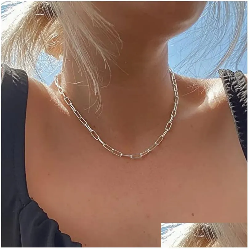 paperclip chain necklace for women girls 14k gold plated dainty paper clip link choker necklaces fashion jewelry