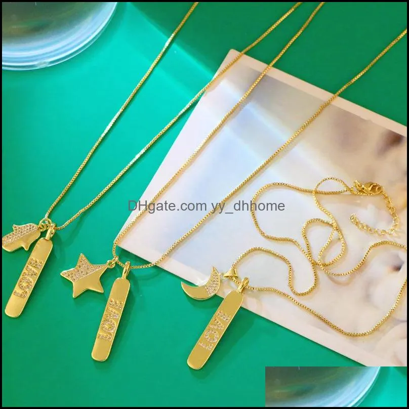 18k gold cubic zircon loe bar pendant necklace diamond moon star hand necklaces goden chain for women men hip hop fashion jewelry
