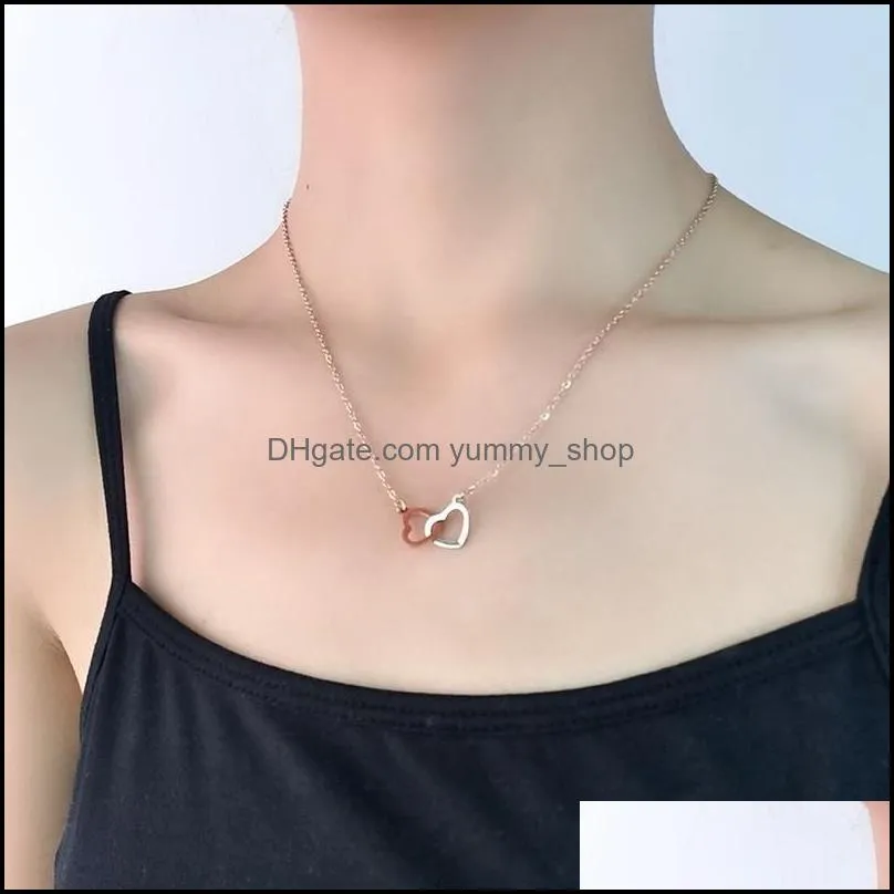 stainless steel couple heart pendant necklace silver gold chains necklaces for women fashion jewelry