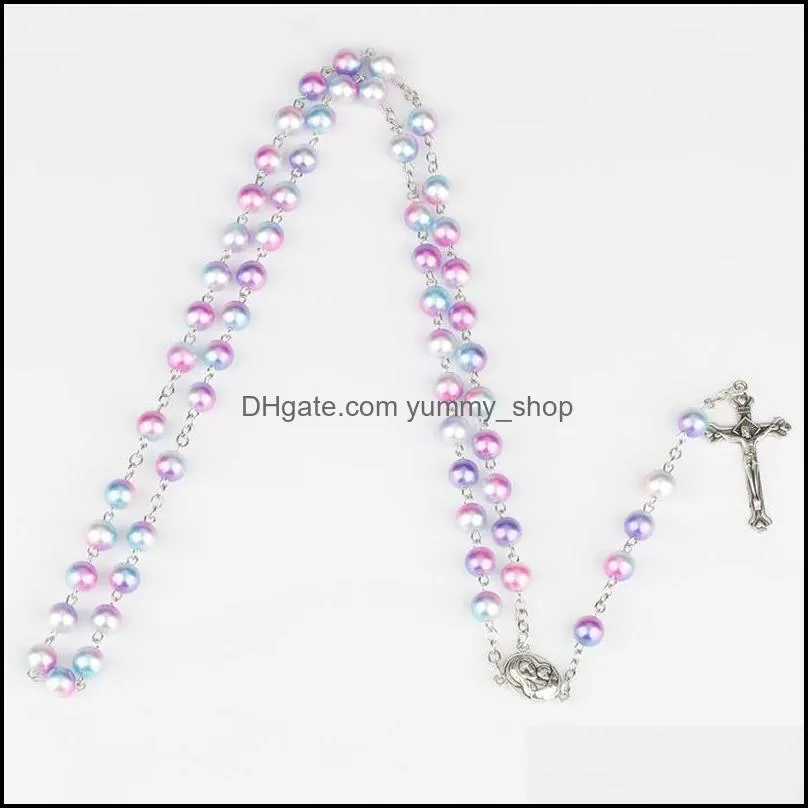 madonna crucifix necklace rainbow imitation pearl cross necklaces fashion jewelry for women