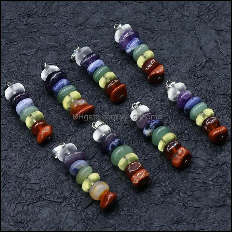 7 chakra necklace healing irregular natural stone agate crystal stacking pendant necklaces organ seven chakra believe fashion jewelry