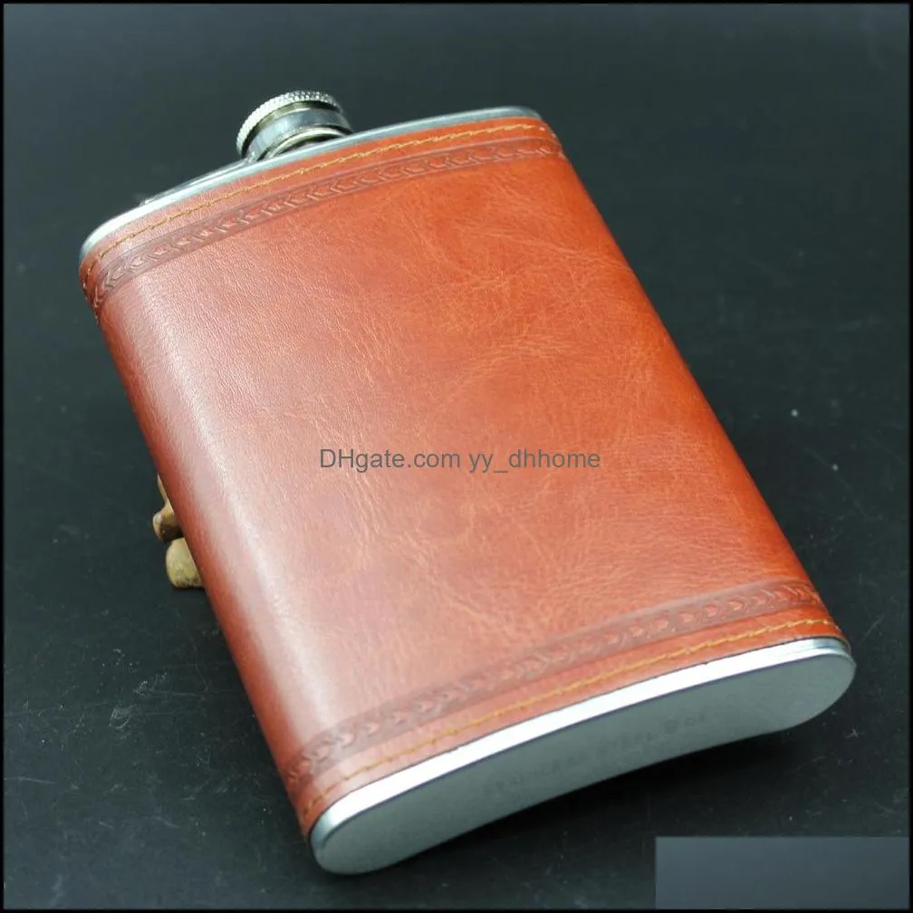 9oz stainless steel leather pocket flask mini brown hip flasks wine flask whisky alcohol bottle outdoor drinkware