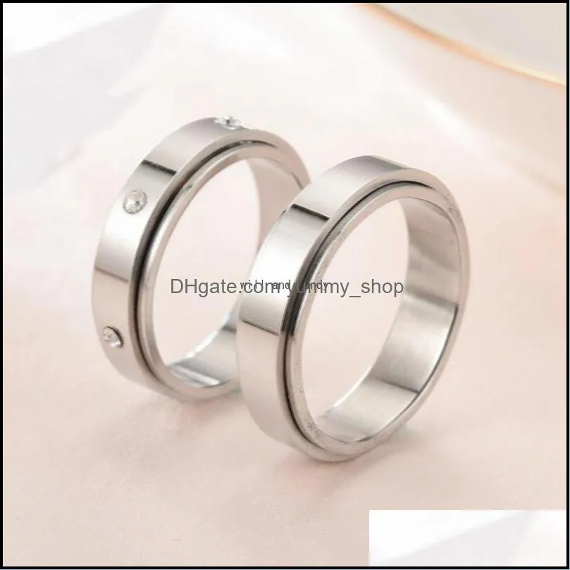stainless steel rotatable ring band finger rotating couple diamond rings wedding engagement bands for men women jewelry
