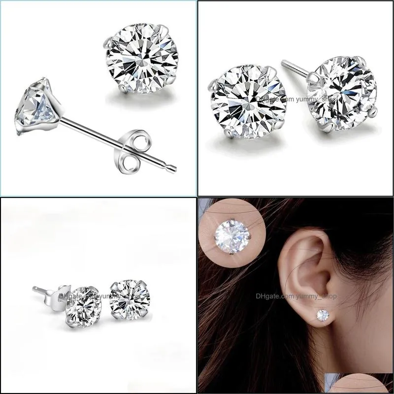 sterling silver diamond stick earrings women zircon stud ear rings wedding fashion jewelry gift