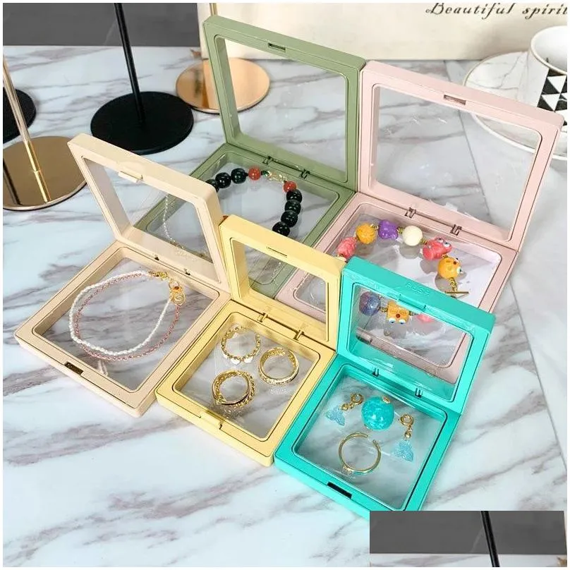 pe film jewelry storage box 3d transparent floating ring case earring necklace bracelet display holder dustproof exhibition ornament