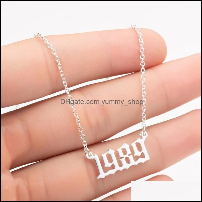  birthday year number necklace silver gold chains initial birth year number pendant necklace women fashion jewelry