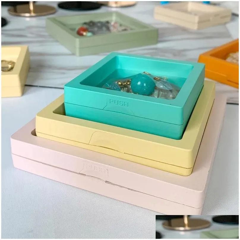pe film jewelry storage box 3d transparent floating ring case earring necklace display holder dustproof exhibition ornament cases