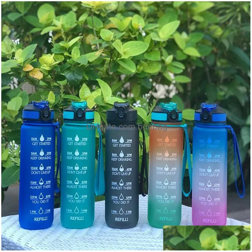 1000ml bouncing lid water bottle outdoor portable fitness sports cup with scale and straw 798 b3