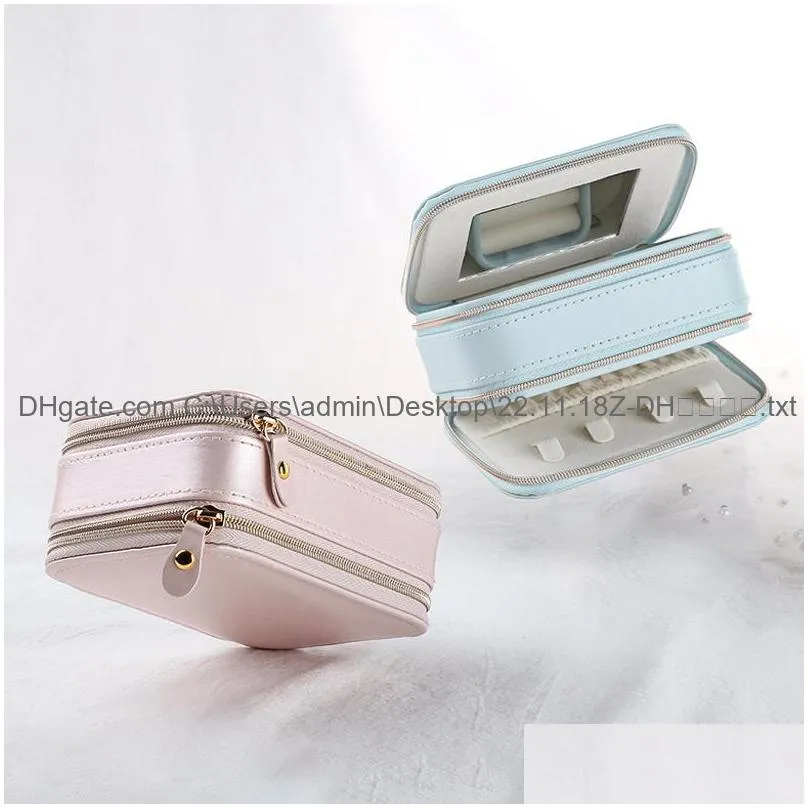 small jewelry box double layer travel organizer cute pu leather jewelry display case for rings earrings bracelets necklace