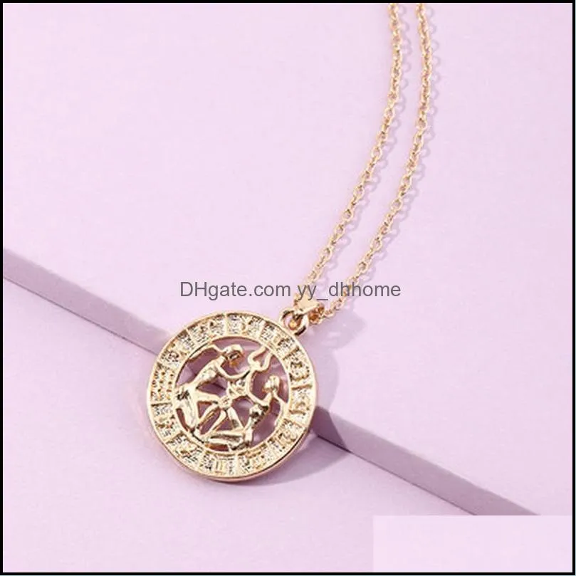 12 zodiac sign necklace coin pendant gld chain aries taurus pendants charm star sign choker astrology necklaces women fashion jewelry