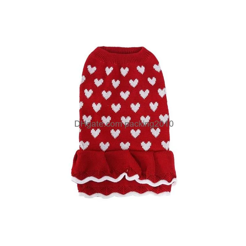 pink heart shaped dogapparel clothes warm red sweater festival happy newyear pets sweaters autumn winter skirt 16bx m2