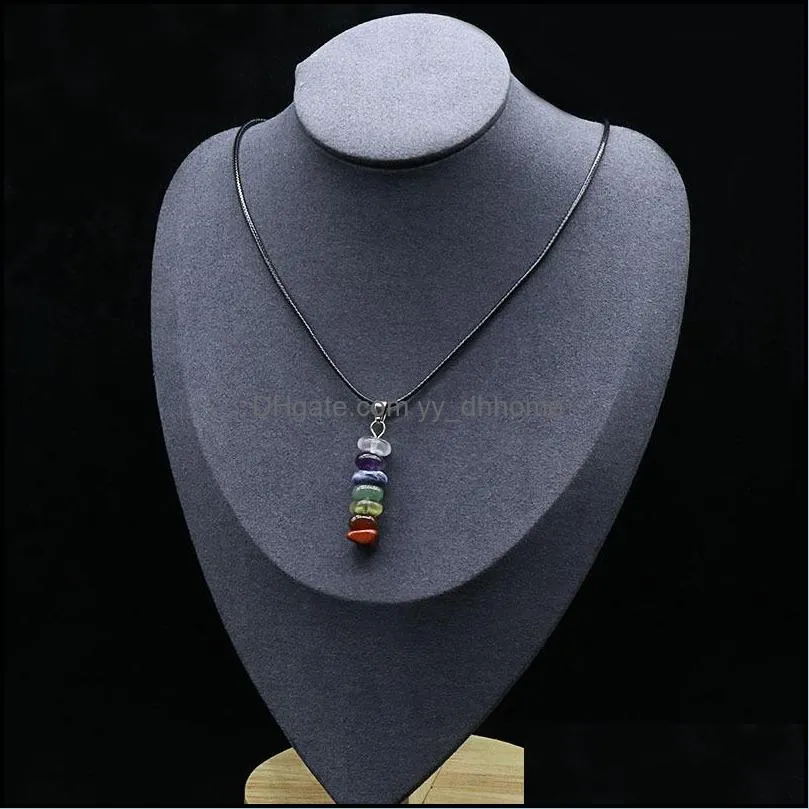 7 chakra necklace healing irregular natural stone agate crystal stacking pendant necklaces organ seven chakra believe fashion jewelry