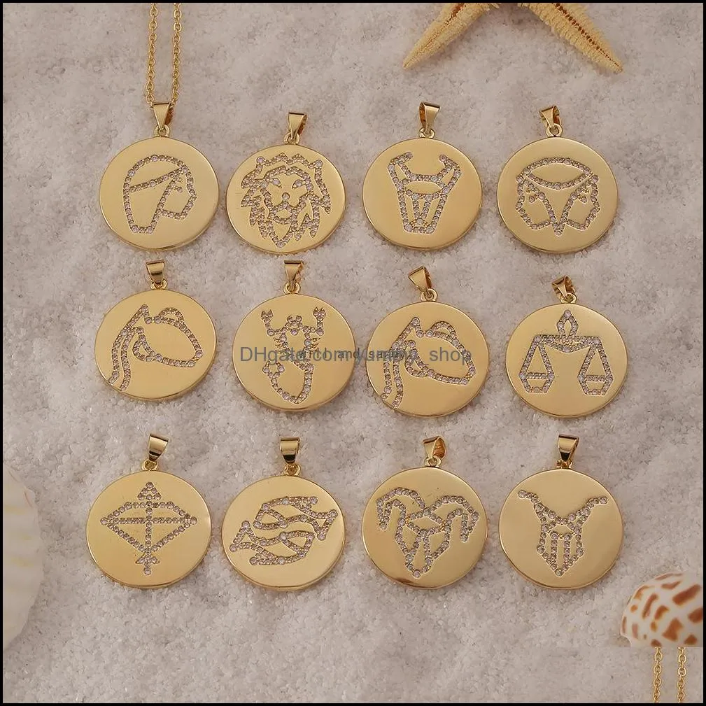 gold coin crystal 12 zodiac sign necklace gemini leo sagittarius pisces pendants charm star sign choker astrology necklaces for women jewelry