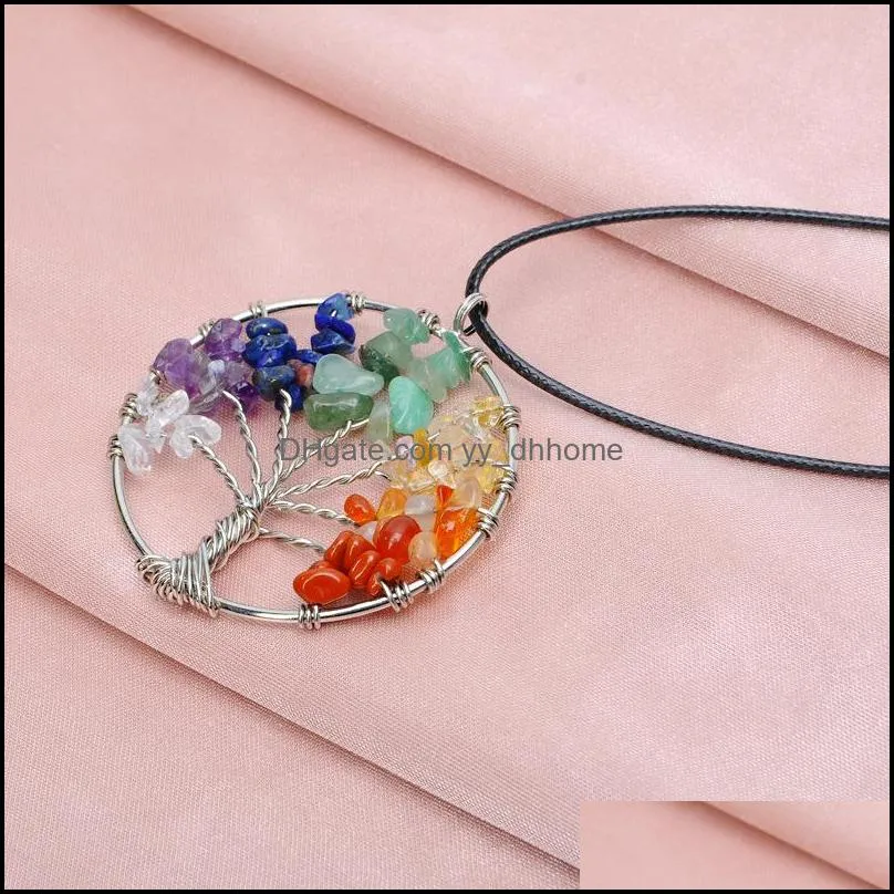 multicolor chakra natural stone tree of life necklaces women heart necklace fashion jewelry christmas gifts