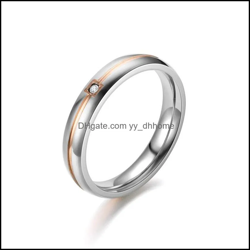 stainless steel diamond ring band black rose gold line couple engagement wedding rings for women men fashion jewelry