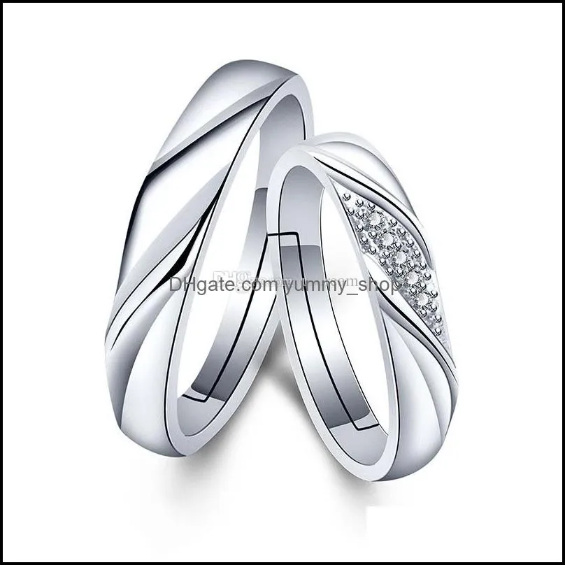 adjustable silver couple rings diamond heart heartbeat love forever rings women mens engagement wedding ring fashion