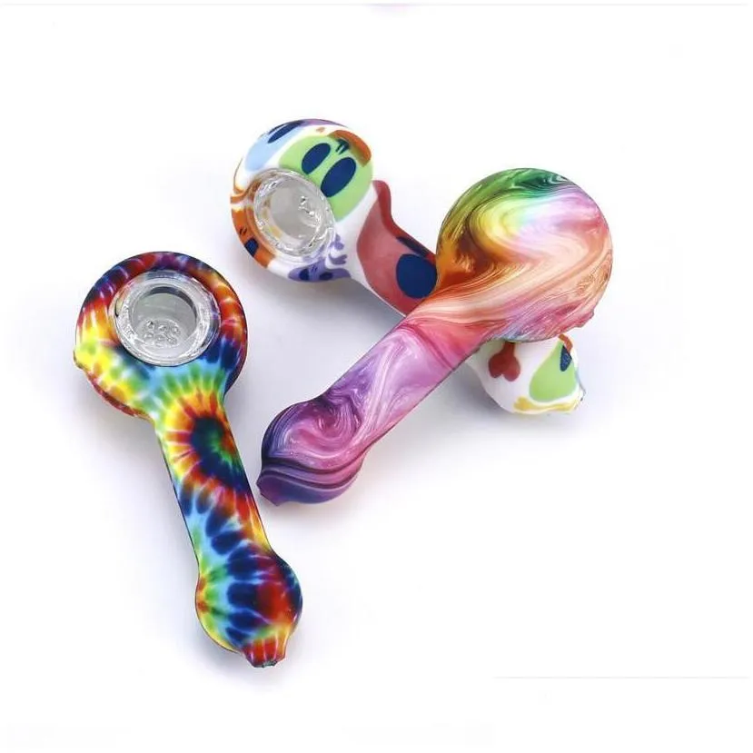 mini pyrex glass pipes oil burner pipe smoking accessories beautiful colored 3d pink purple glass spoon pipe hand pipes 2.9 inch zyc26