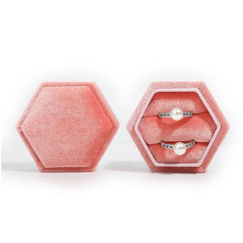 hexagonal velvet jewelry box ring pendant earring packaging gift boxes storage case for proposal engagement wedding ceremony