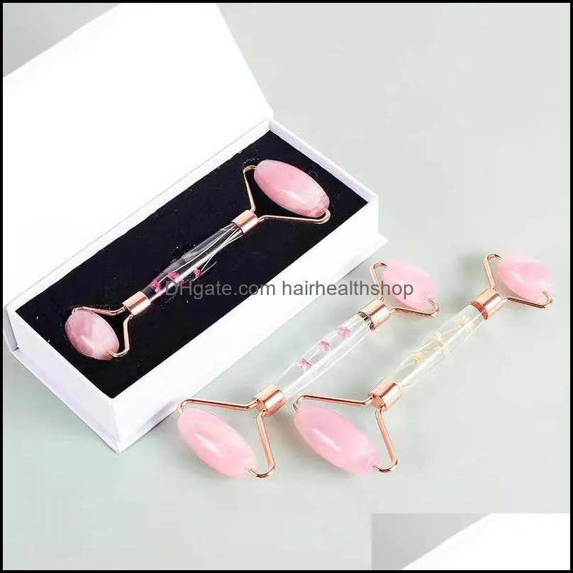 wholesale face roller massager gua sha tool gift set natural rose quartz rollers neck eye facial lifting health care massage