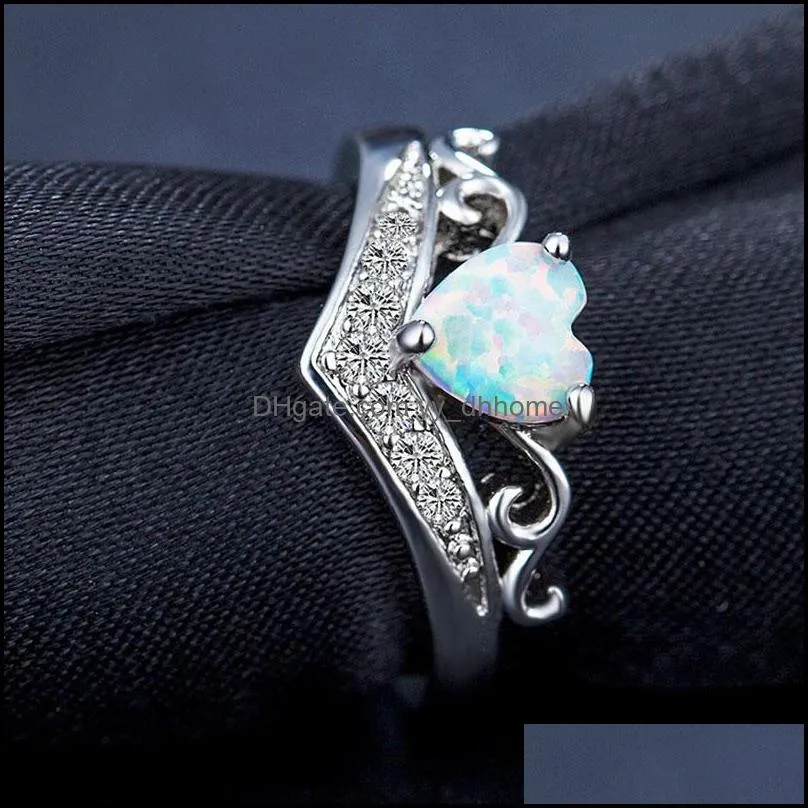 opal diamond heart ring women wedding engagement rings fashion jewerly gift