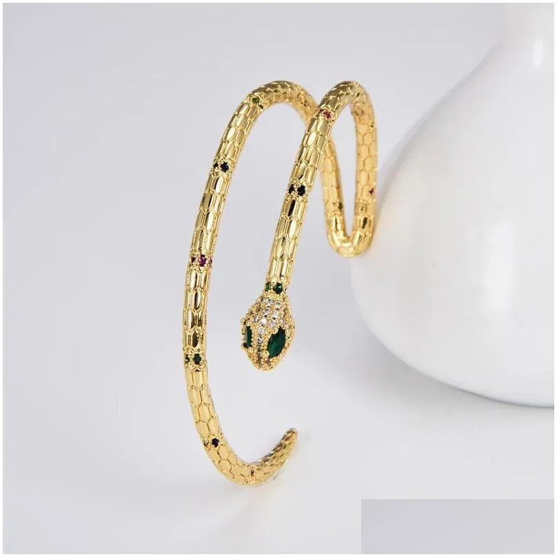 bangle gold plated metal bracelet charm for open bangles micro paved zircon snake panther animal luxury design party confidencebangle