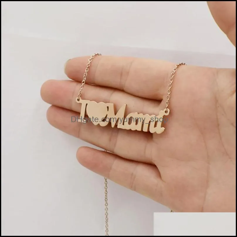 stainless steel i love mama necklace gold chains heart pendant necklaces for women girls mother day fashion jewelry