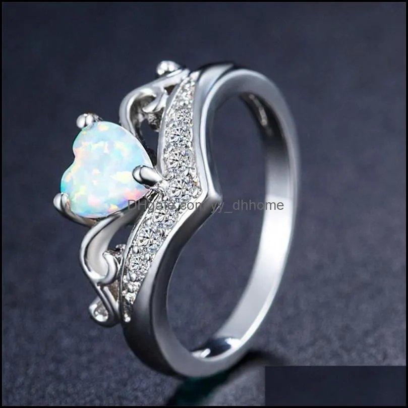 opal diamond heart ring women wedding engagement rings fashion jewerly gift