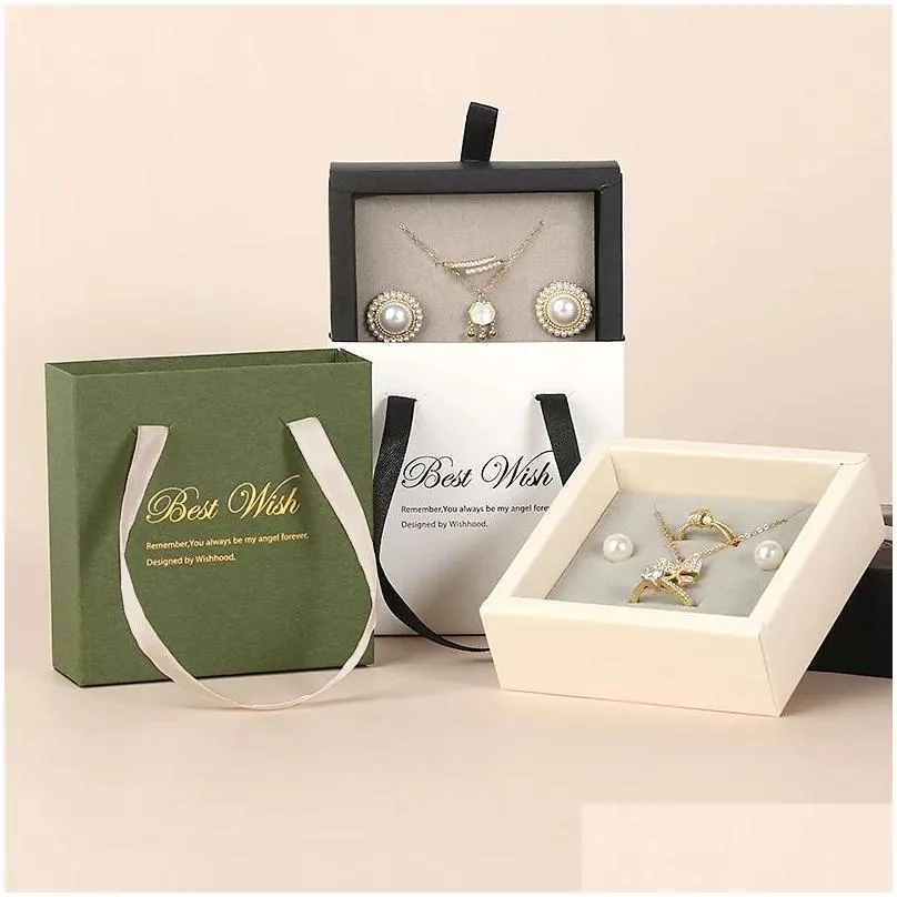 paper drawer jewelry box ring earrings necklace packaging gift boxes display cases with handle for wedding proposal