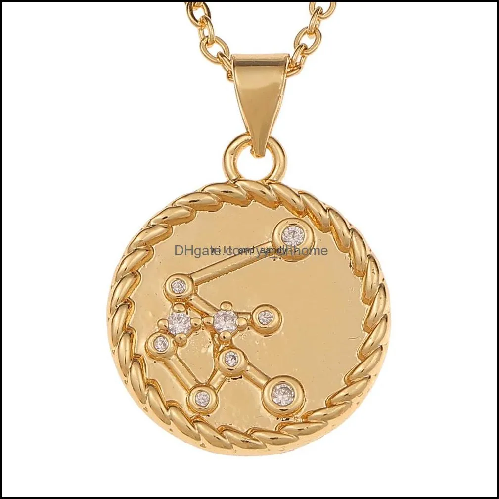 12 zodiac sign necklace gold chain copper libra crystal coin pendants charm star sign choker astrology necklaces for women fashion jewelry