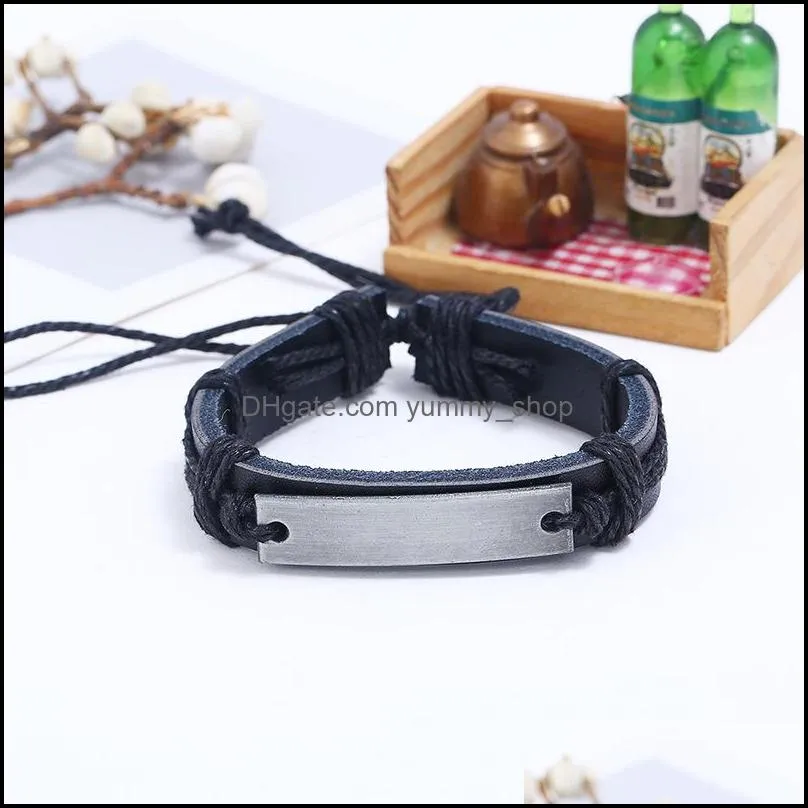 blank id tag leather bracelet adjustable bracelets cuff wrap bangle women men fashion jewelry gift